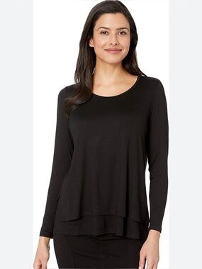 Elliott Lauren Scoop Neck Double Layer Top in black